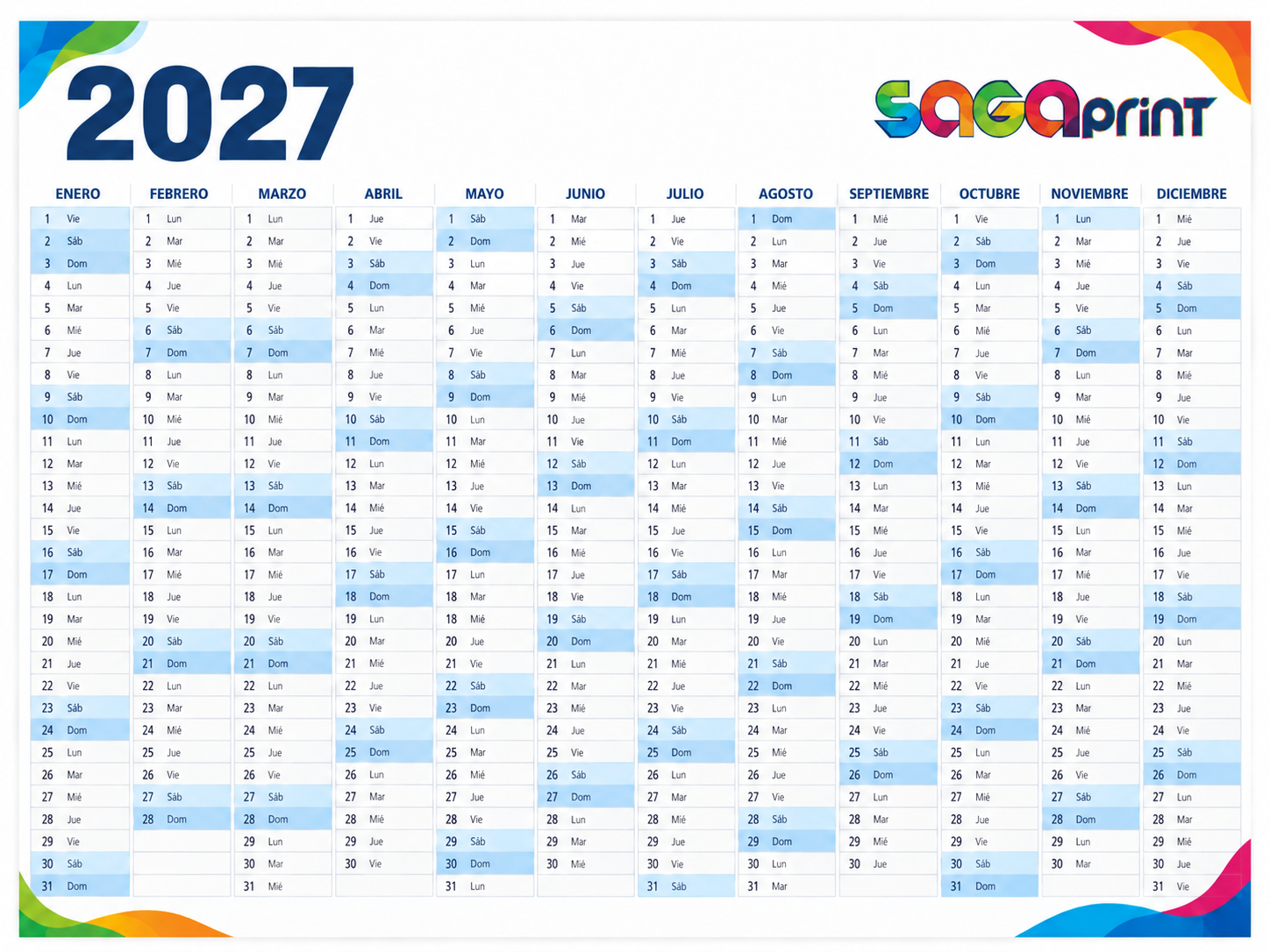Calendario Planificador Anual de Pared